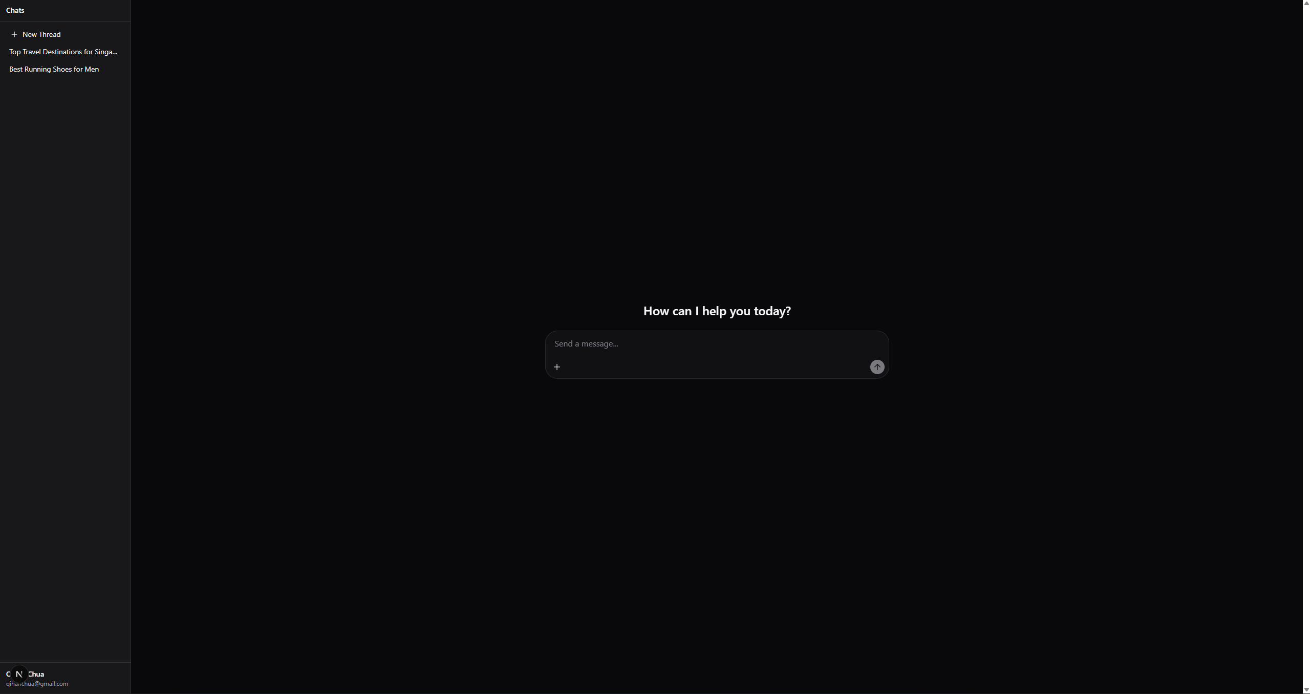 Assistant thread list and chat interface