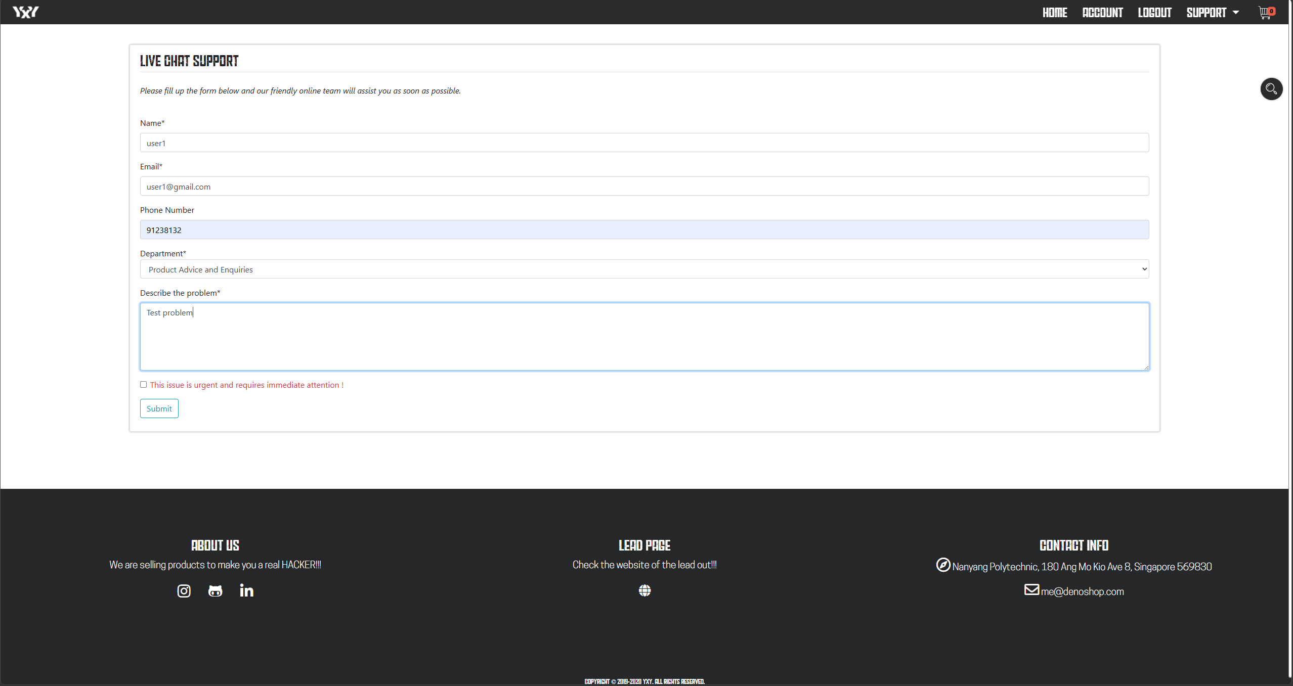 Customer live chat request
